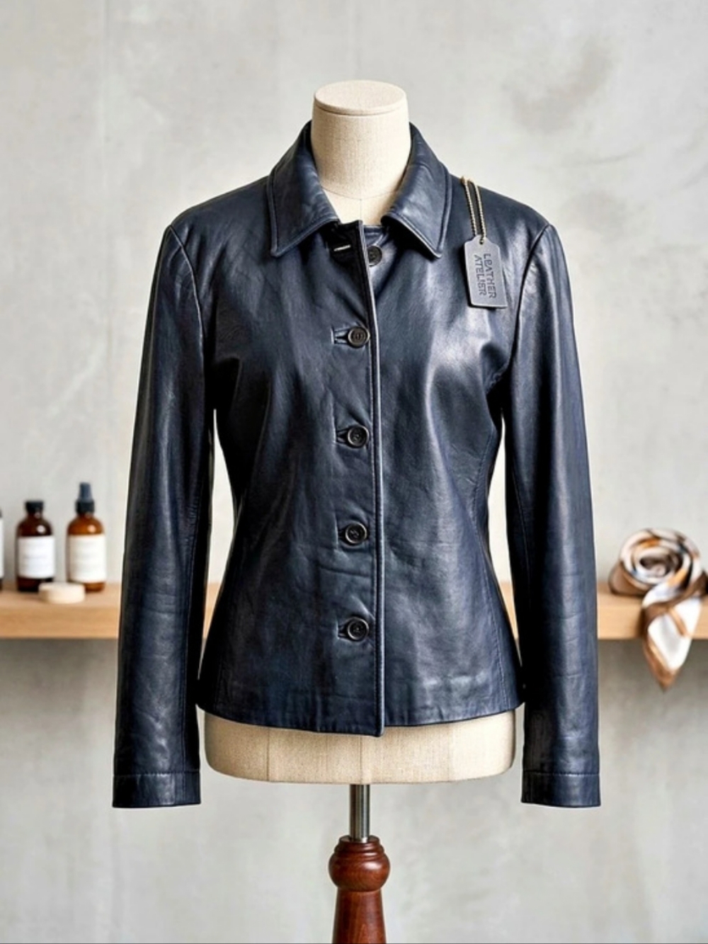 Danier Leather Button-Front Jacket in Black Size Medium Like New